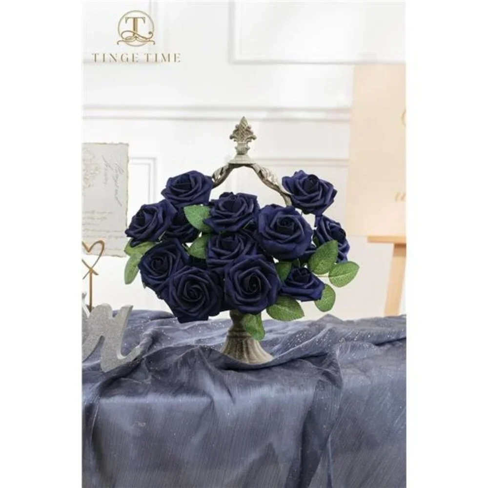 Navy Blue Artificial Roses 25pcs Fake Flowers for Wedding Bouquets Centerpieces